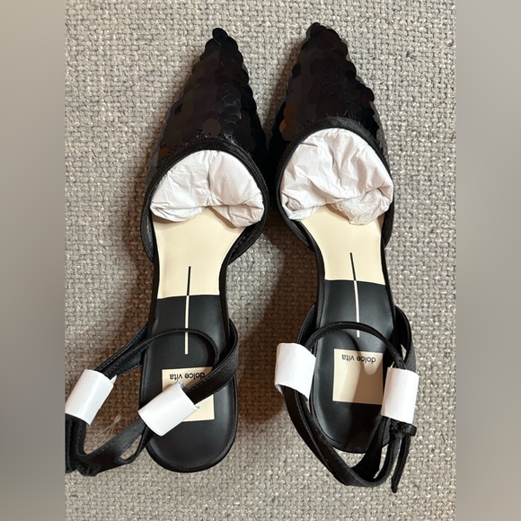 Dolce Vita ELIZA Confetti Heels 8.5 Black Sequin Mesh Stiletto 3”Pumps NWT - Picture 9 of 16